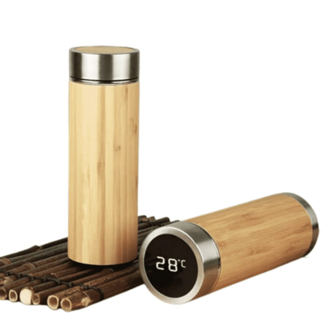 Bamboo Thermos Bottle With Temperature Display 500 ml - KKTB02 - Image 2