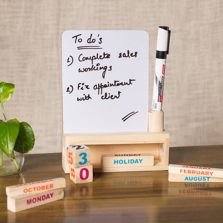 Wooden Desk Calendar with White Board