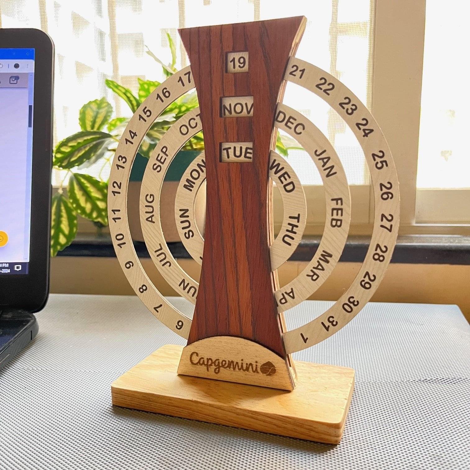 Lifetime Rotating Perpetual Wooden Desk Calendar - Image 2