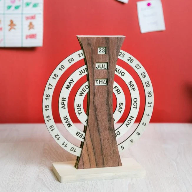 Lifetime Rotating Perpetual Wooden Desk Calendar